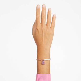 swarovski teddy bracelet  crystal pearl  bear  pink  18k rose gold finish
