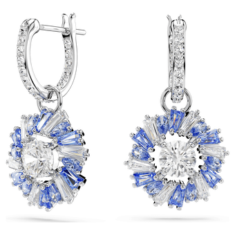 swarovski idyllia drop earrings  mixed cuts  flower  blue  rhodium plated