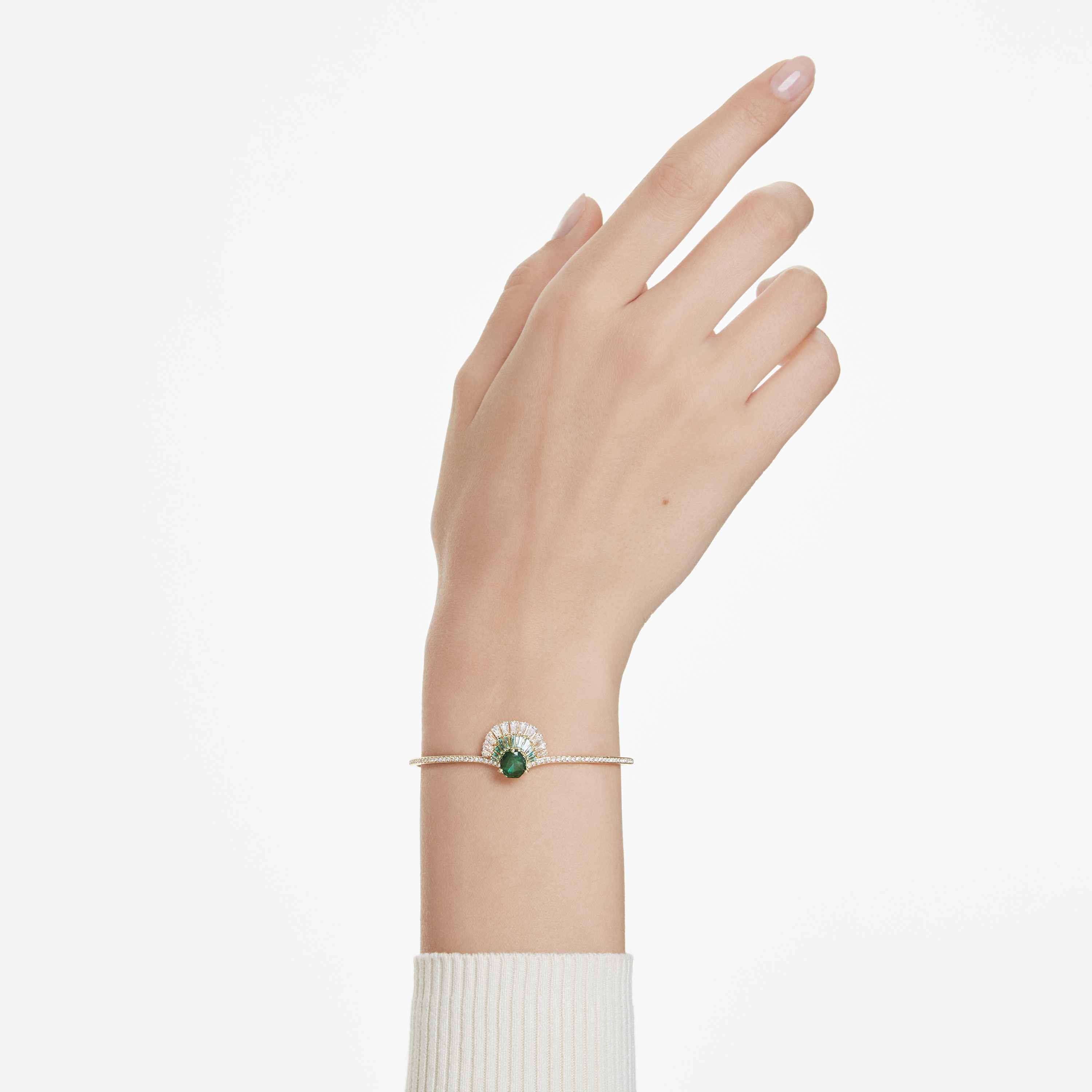 swarovski idyllia bangle  mixed cuts  shell  green  gold tone plated