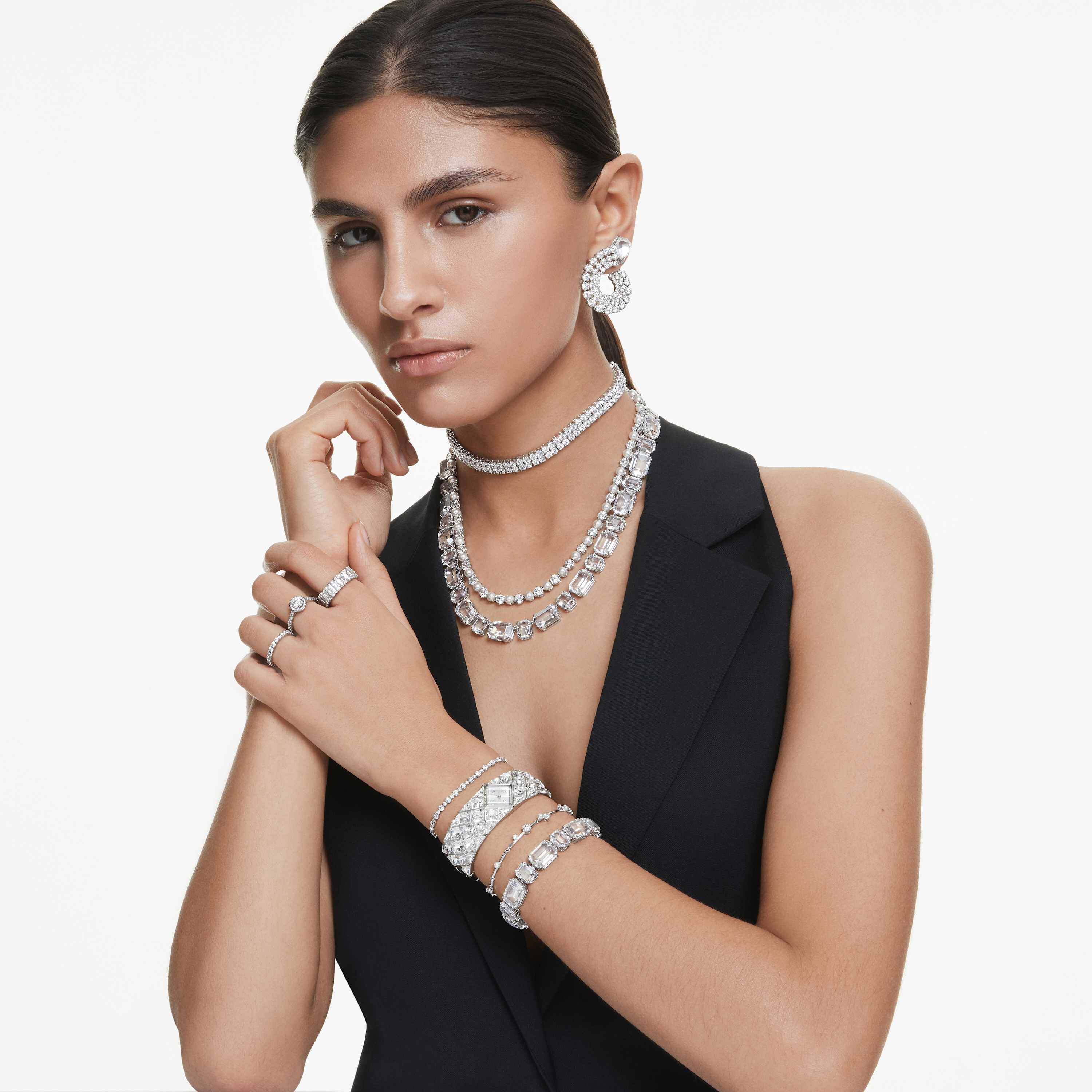 swarovski curiosa bangle watch  crystal bracelet  silver tone  stainless steel