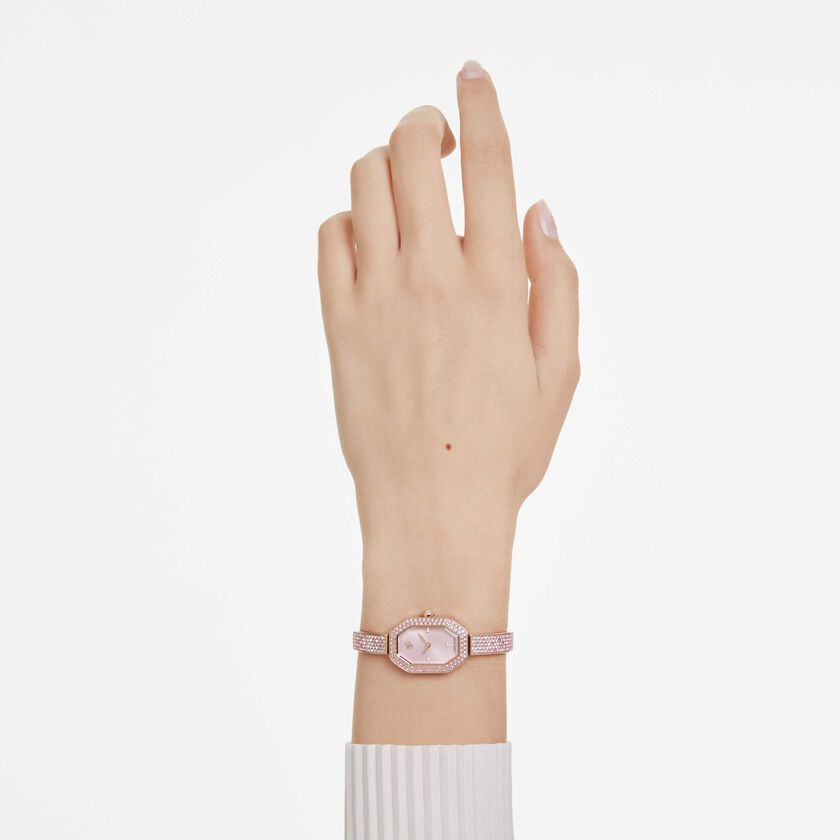 swarovski dextera bangle watch  swiss made  metal bracelet  pink  rose gold tone plated
