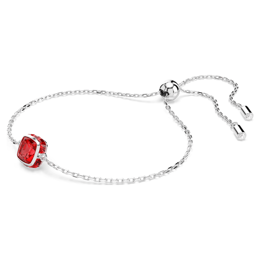 swarovski birthstone bracelet  square cut  july  red  rhodium plated
