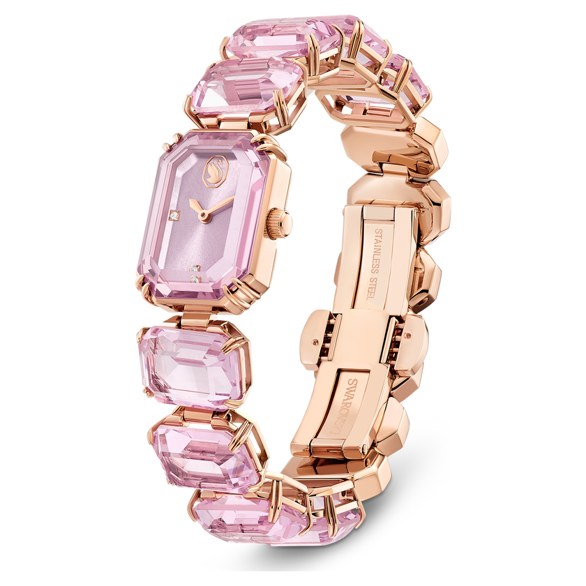 swarovski watch  octagon cut bracelet  pink  rose gold tone finish