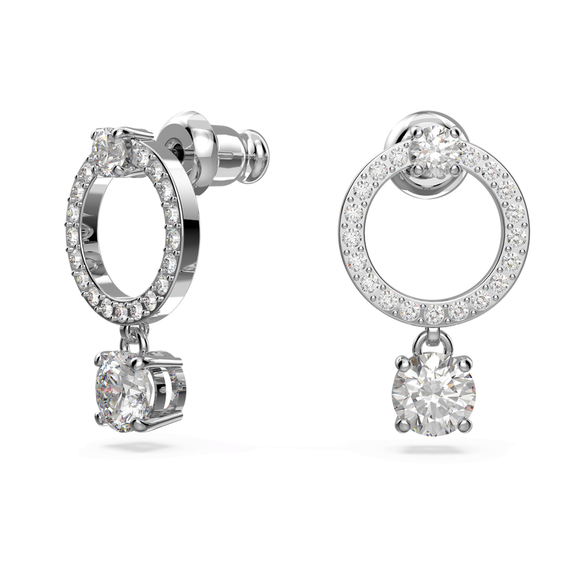 swarovski constella hoop earrings  round cut  white  rhodium plated