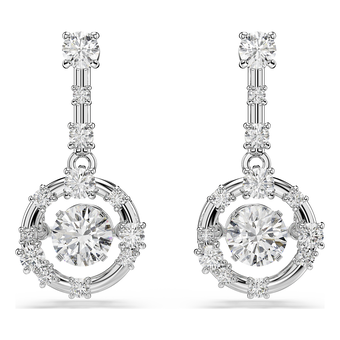 swarovski constella drop earrings  round cut  dancing stone  white  rhodium plated