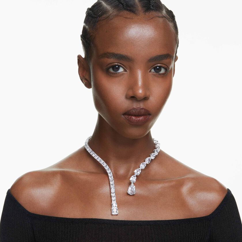 swarovski matrix open necklace  mixed cuts  white  rhodium plated