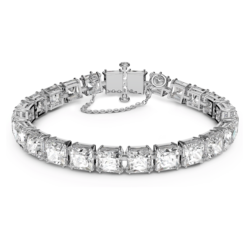 swarovski matrix tennis bracelet  square cut  small  white  rhodium plated