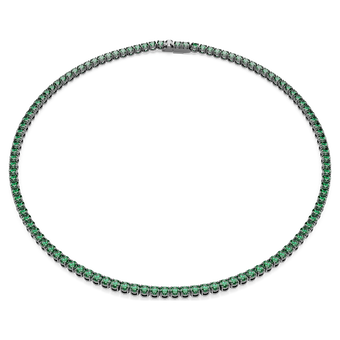 swarovski matrix tennis necklace  round cut  green  ruthenium plated