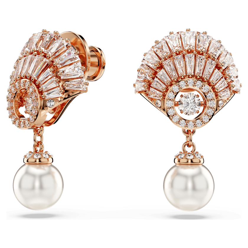 swarovski idyllia drop earrings  crystal pearl  shell  white  rose gold tone plated
