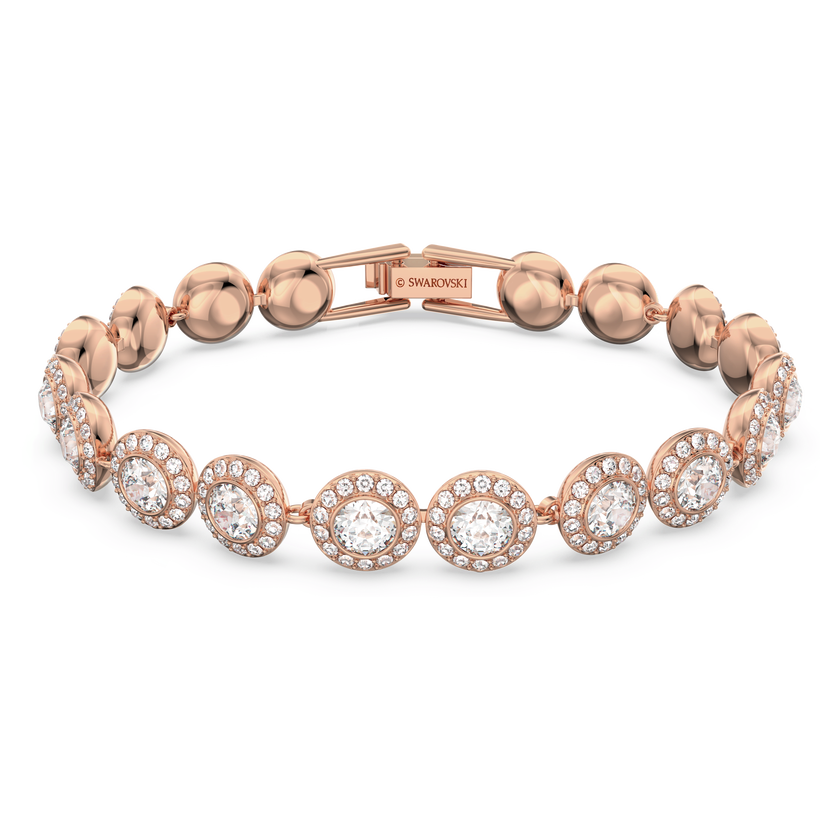 swarovski una angelic tennis bracelet  round cut  pav   medium  white  rose gold tone plated