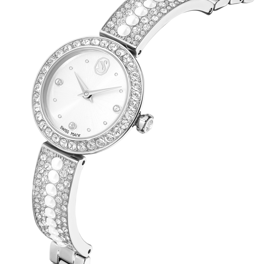 swarovski matrix pearl bangle watch  swiss made  crystal bracelet  white  stainless steel