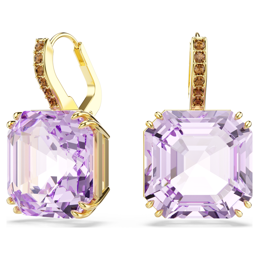 swarovski millenia drop earrings  square cut  purple  18k gold finish