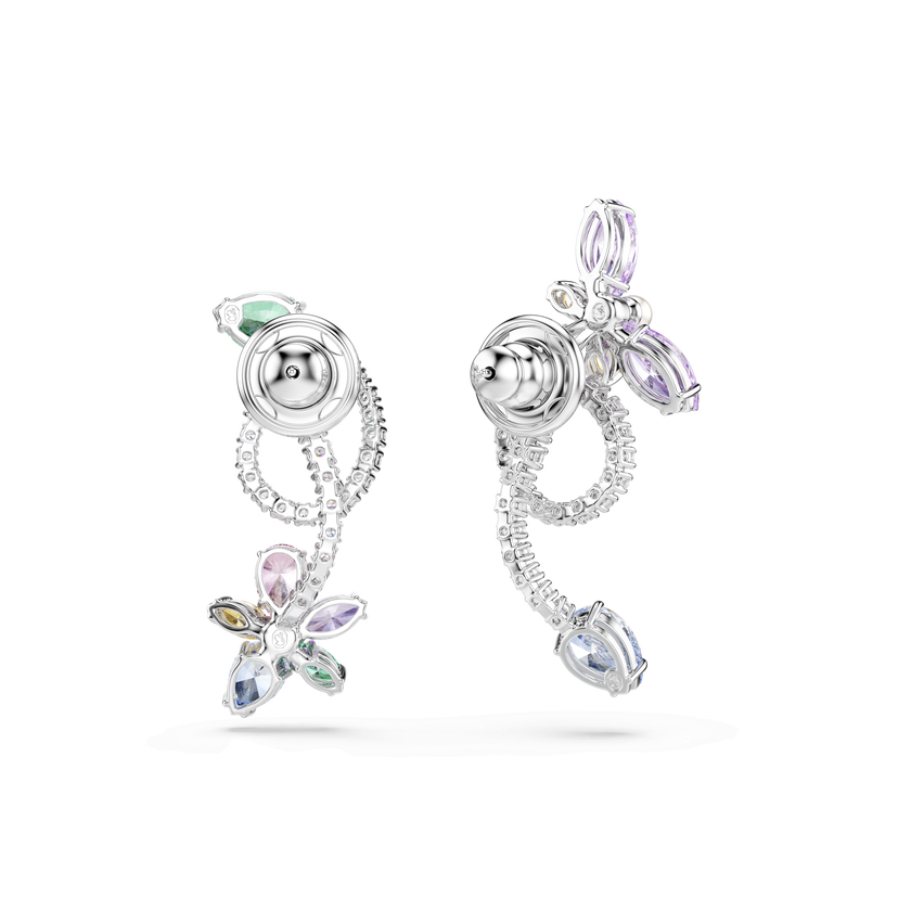ariana grande x swarovski drop earrings with ear jacket  mixed cuts  dragonfly  flower  multicolored  rhodium plated