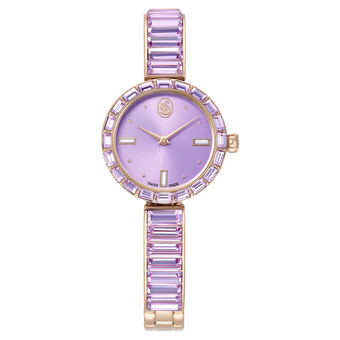 swarovski matrix bangle watch  swiss made  crystal bracelet  purple  champagne gold tone finish