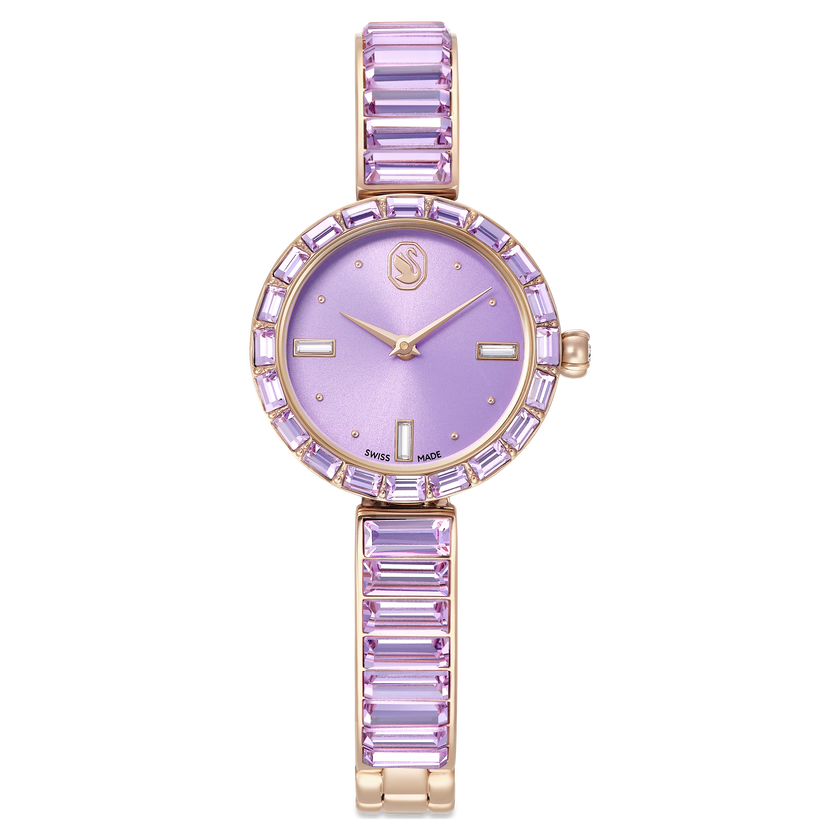 swarovski matrix bangle watch  swiss made  crystal bracelet  purple  champagne gold tone finish