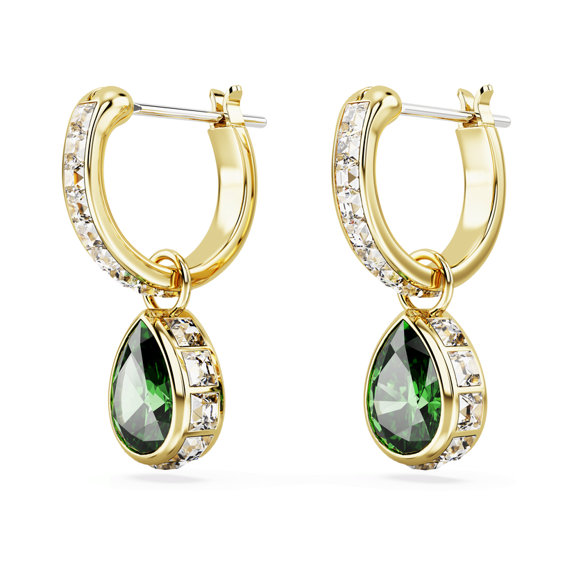 swarovski chroma drop earrings  pear cut  green  gold tone plated