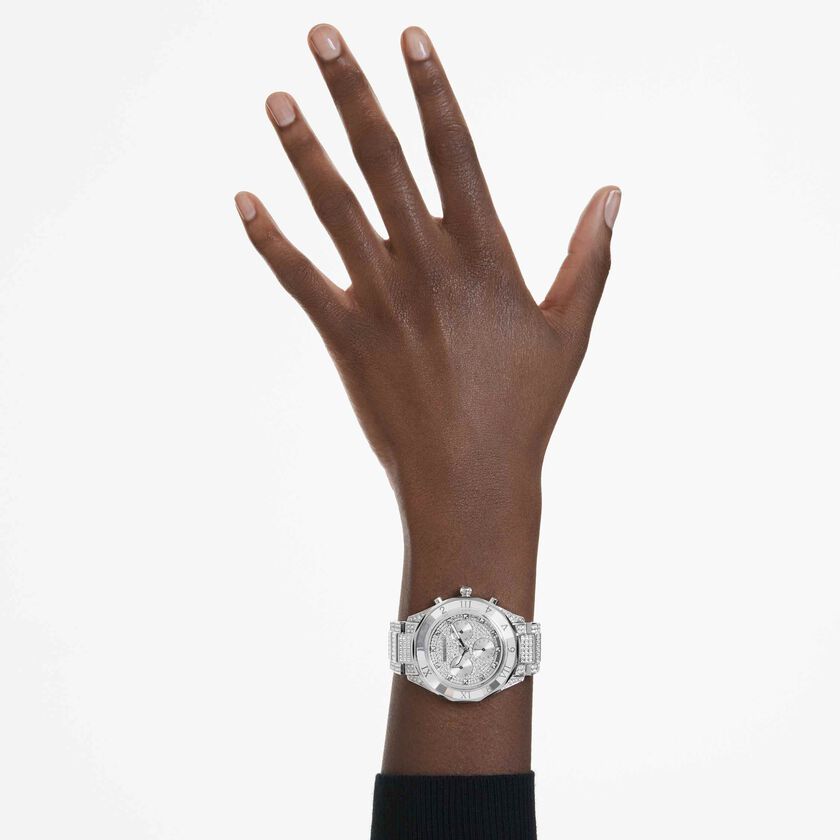 swarovski dextera lux watch  swiss made  metal bracelet  silver tone  stainless steel