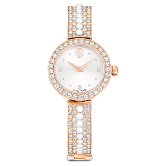 swarovski matrix pearl bangle bangle watch  swiss made  crystal bracelet  white  rose gold tone finish