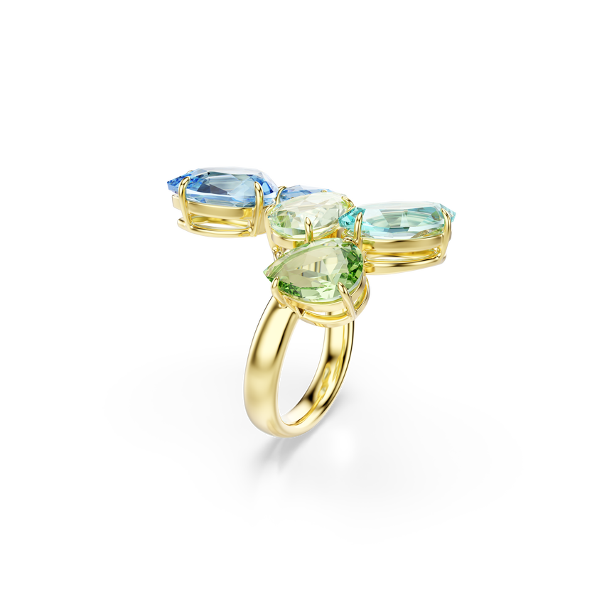swarovski gema open ring  mixed cuts  multicolored  gold tone plated