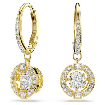 swarovski una angelic drop earrings  round cut  white  18k gold finish