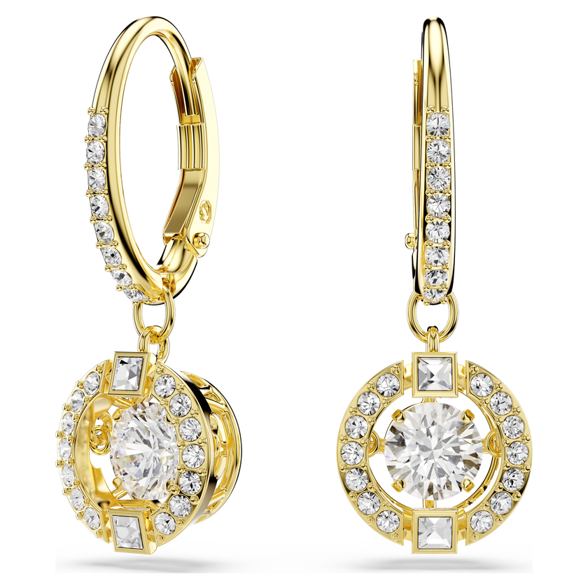 swarovski una angelic drop earrings  round cut  white  18k gold finish