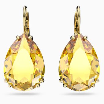 Millenia earrings, Pear cut crystal, Yellow, Gold-tone plated