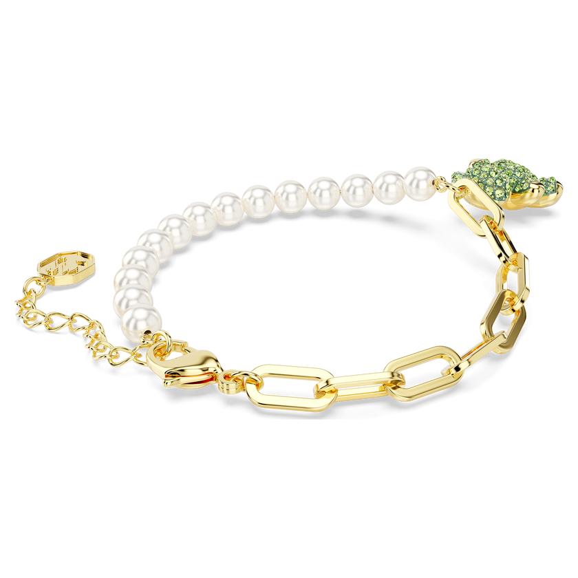 swarovski teddy bracelet  bear  green  gold tone plated