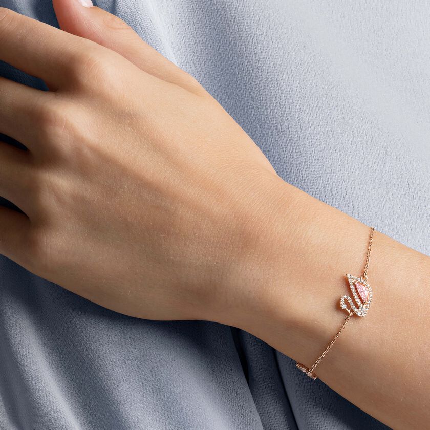 swarovski swan bracelet  swan  pink  18k rose gold finish
