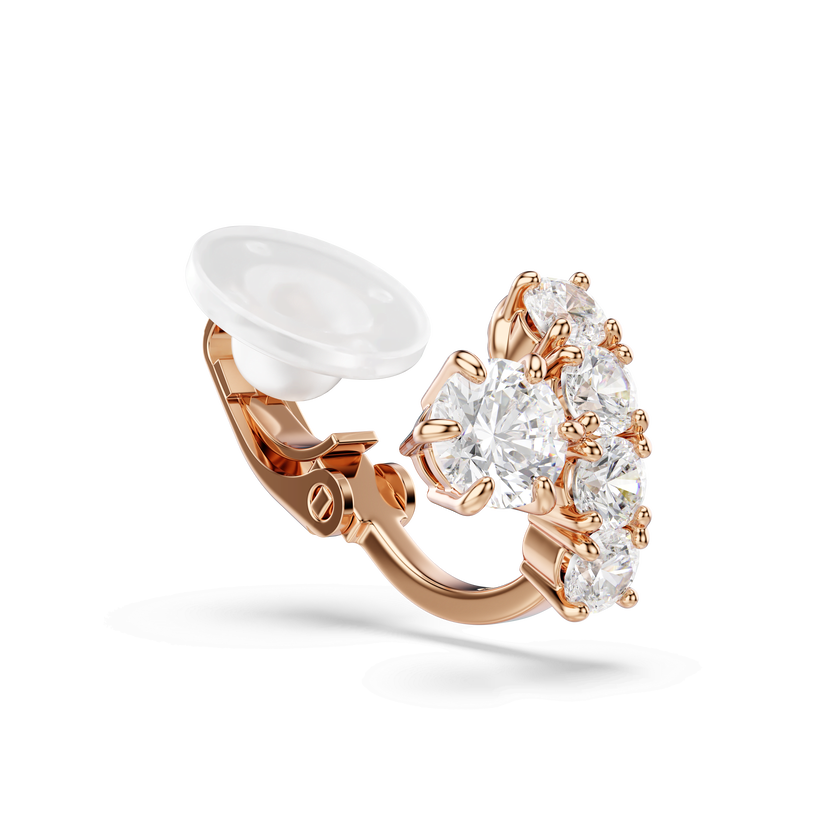 swarovski matrix clip earrings  round cut  white  18k rose gold finish