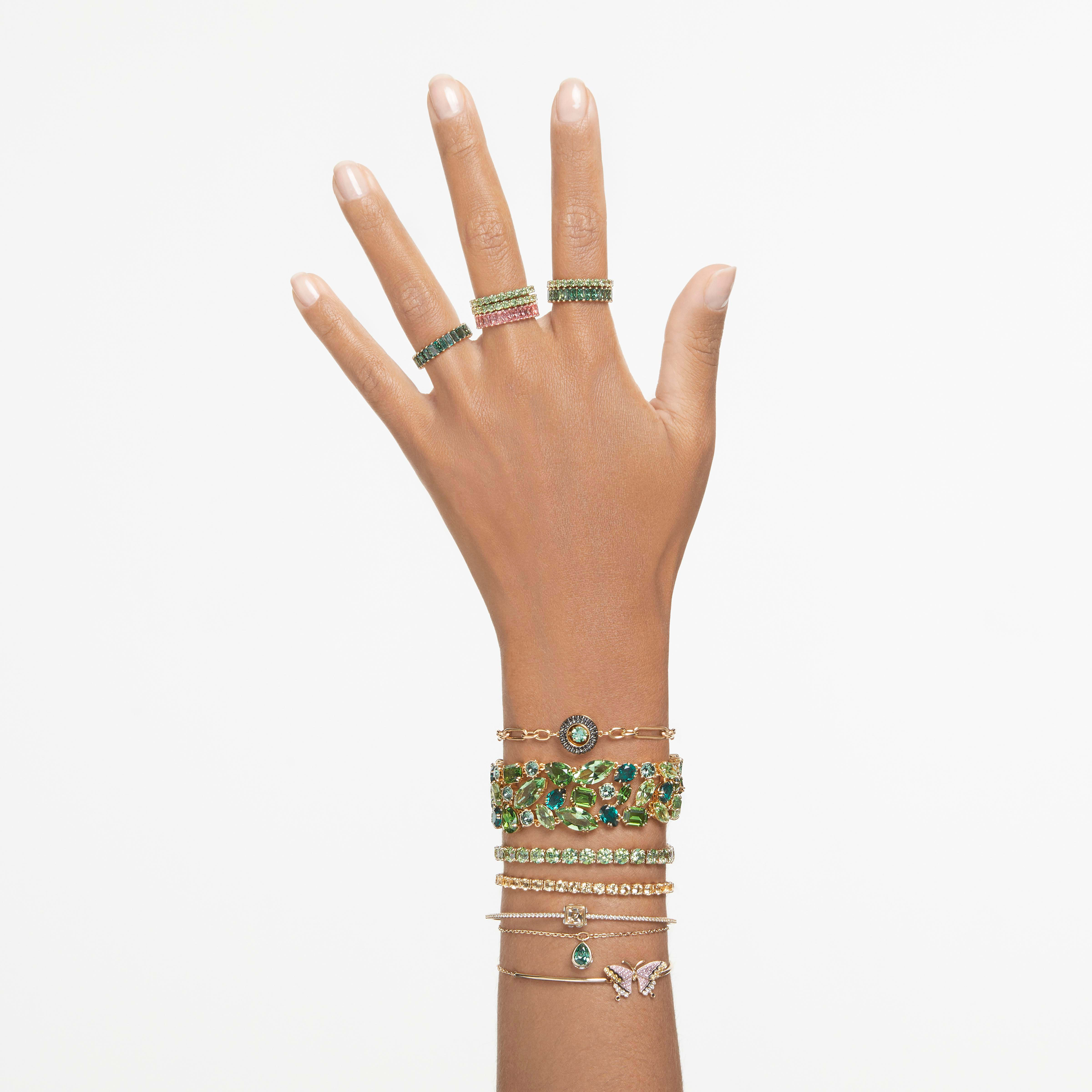 swarovski matrix tennis bracelet  round cut  green  gold tone plated