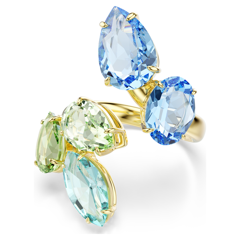 swarovski gema open ring  mixed cuts  multicolored  gold tone plated