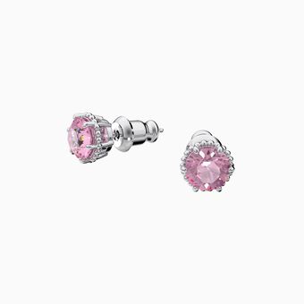 Birthstone earrings, October, Pink, Rhodium plated