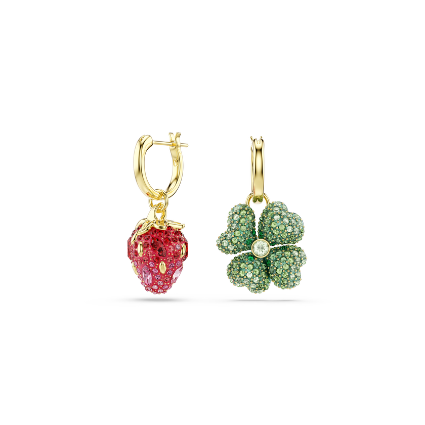 swarovski idyllia drop earrings  set  3   ladybug  clover  strawberry  multicolored  gold tone plated