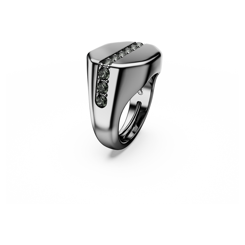 swarovski dextera octagon ring  octagon shape  round cut  black  ruthenium plated