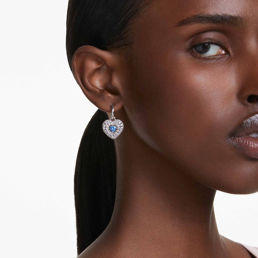 swarovski idyllia drop earrings  heart  blue  rhodium plated