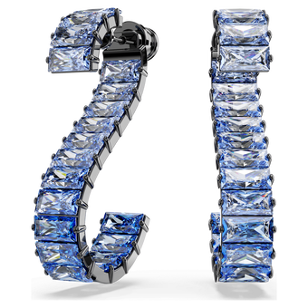 swarovski matrix drop earrings  baguette cut  blue  ruthenium plated