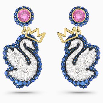 Pop Swan drop earrings, Swan, Gold-tone plated