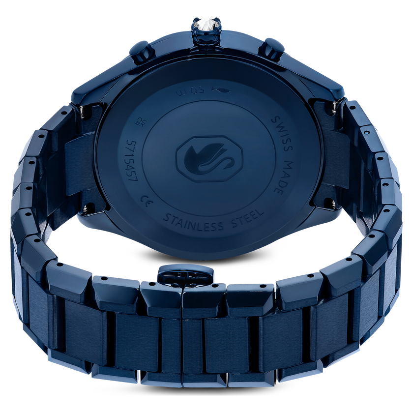 swarovski dextera chrono watch  39mm  swiss made  metal bracelet  blue  blue finish