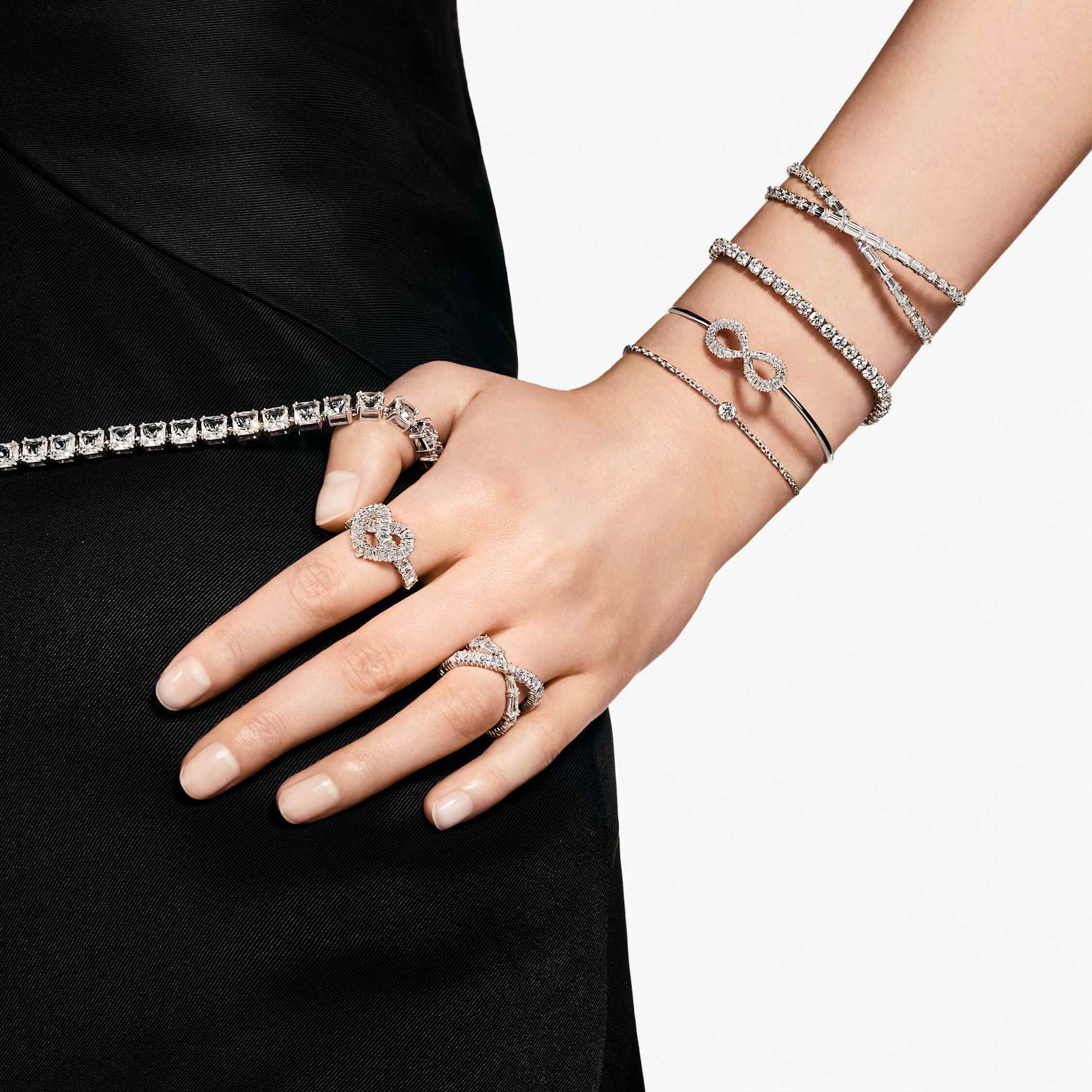 swarovski hyperbola cuff  infinity  white  rhodium plated