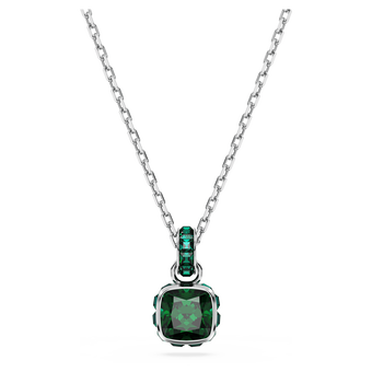 swarovski birthstone pendant  square cut  may  green  rhodium plated