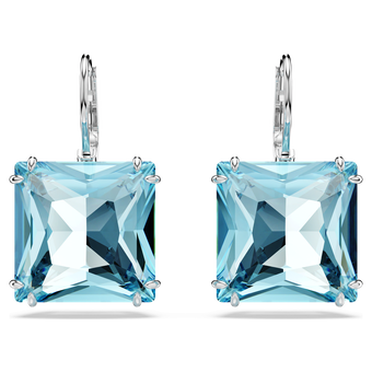 swarovski millenia drop earrings  square cut  blue  rhodium plated
