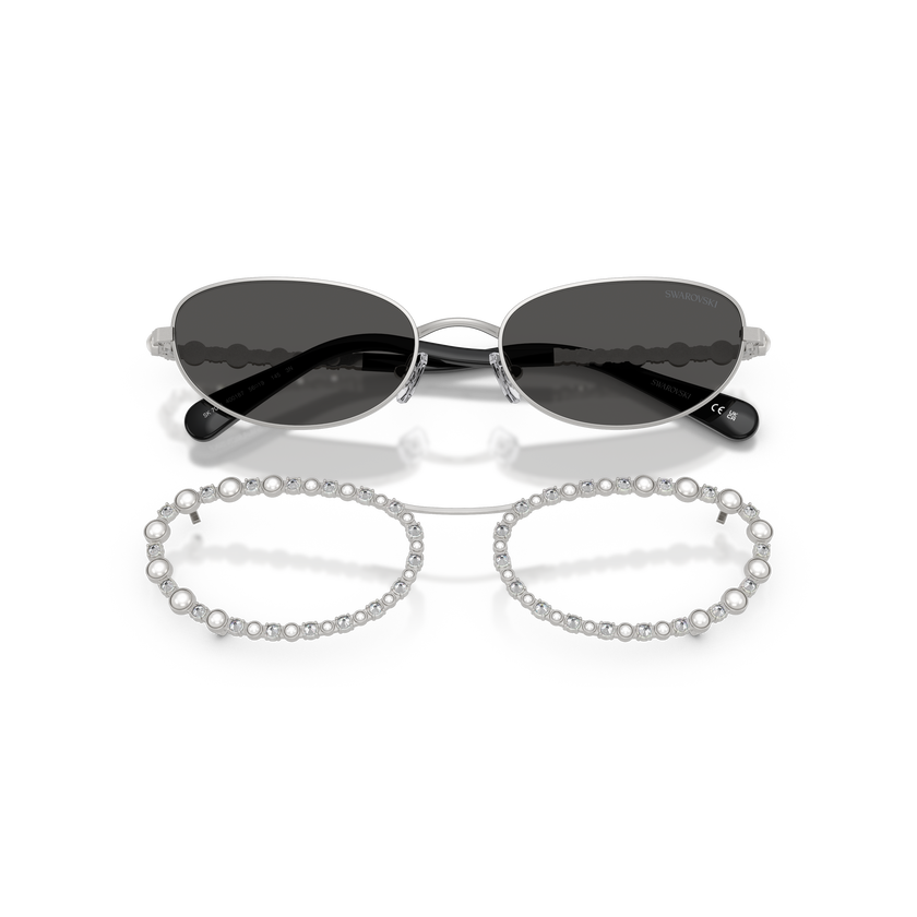 swarovski sunglasses  oval shape  2 in 1 clip on  sk7044  silver tone