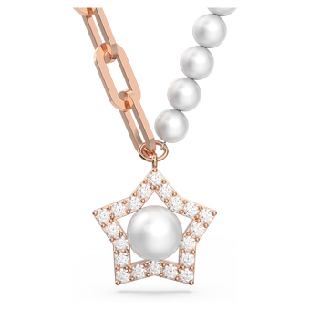 swarovski stella pendant  crystal pearls  star  white  rose gold tone plated