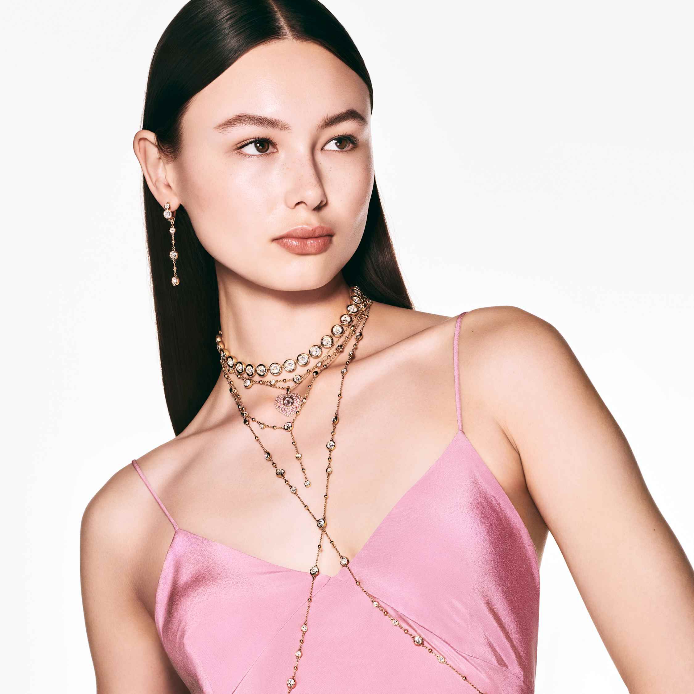 swarovski idyllia pendant  octagon cut  crystal pearls  heart  pink  gold tone plated