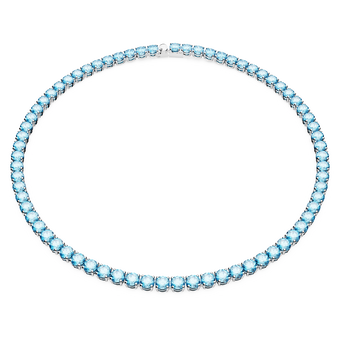 swarovski matrix tennis necklace  round cut  medium  blue  rhodium plated