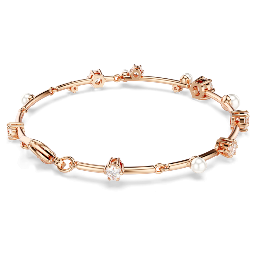 swarovski constella tennis bracelet  crystal pearl  round cuts  white  rose gold tone plated