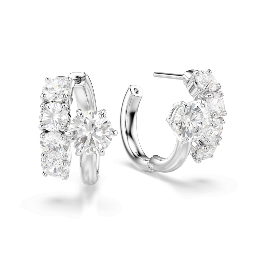 swarovski matrix hoop earrings  round cut  white  rhodium plated