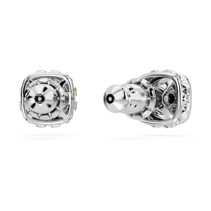 swarovski birthstone stud earrings  square cut  april  white  rhodium plated