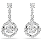 swarovski constella drop earrings  round cut  dancing stone  white  rhodium plated