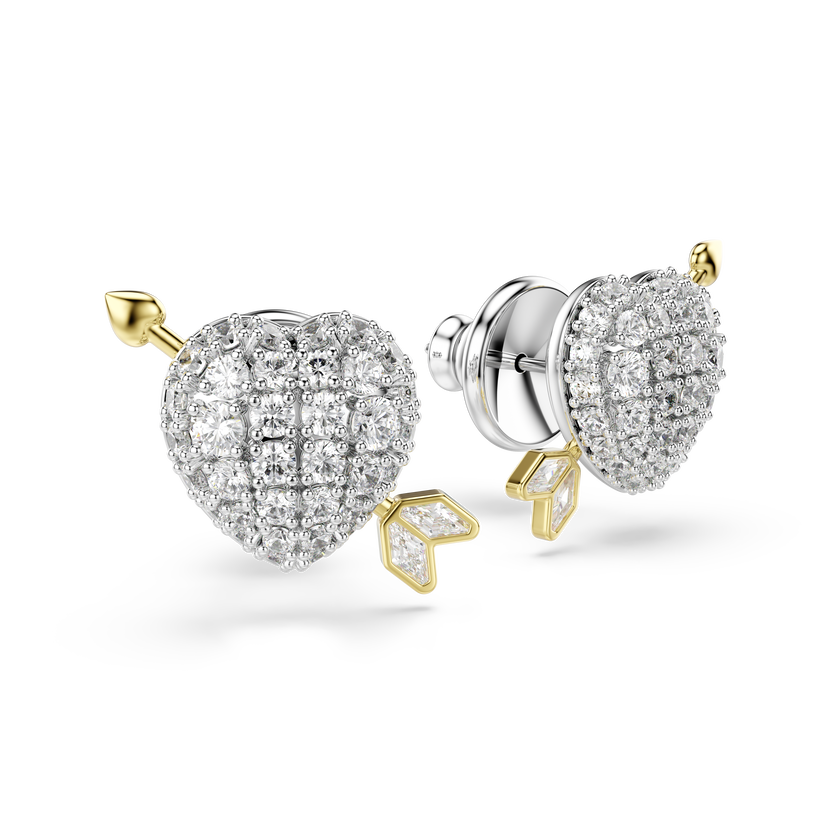swarovski idyllia stud earrings  mixed cuts  heart with arrow  white  mixed metal finish
